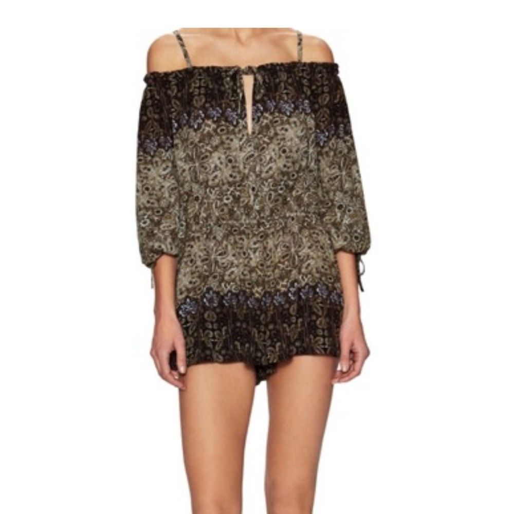 Brown Floral Long Sleeve Romper. Free people. NWOT xs